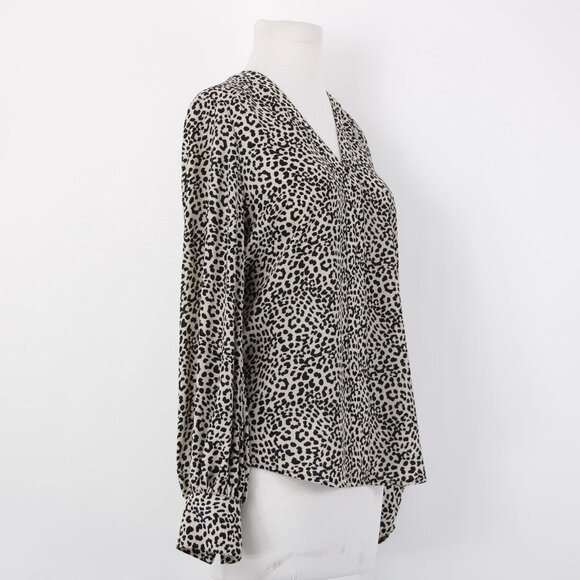 Express Top Sz SP Black Tan Animal Print V Neck 100% Polyester Top - Picture 5 of 12
